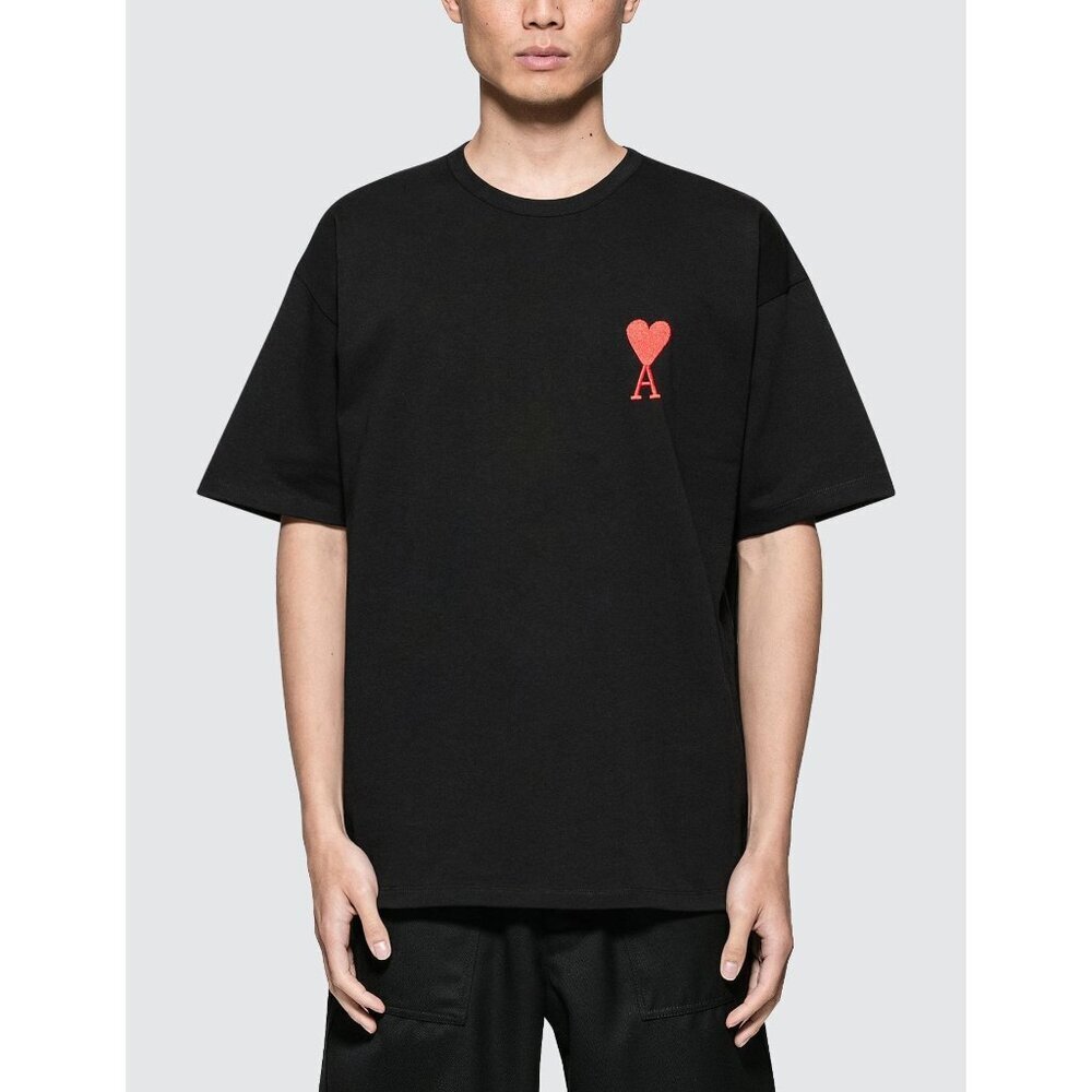AMI  Black Big Ami Logo Crewneck  T Shirt Men  Black  size  XXL